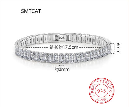 100% 925 Sterling Silver 4*6mm Emerald Cut High Carbon Diamond Bracelets For Women Engagement Wedding Party Fine Jewelry