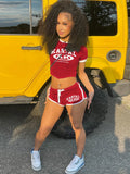 2piece Set Women Tracksuit Shorts Sleeve Crop Tops+Biker Shorts Letter Print Matching Street Stretch Suits