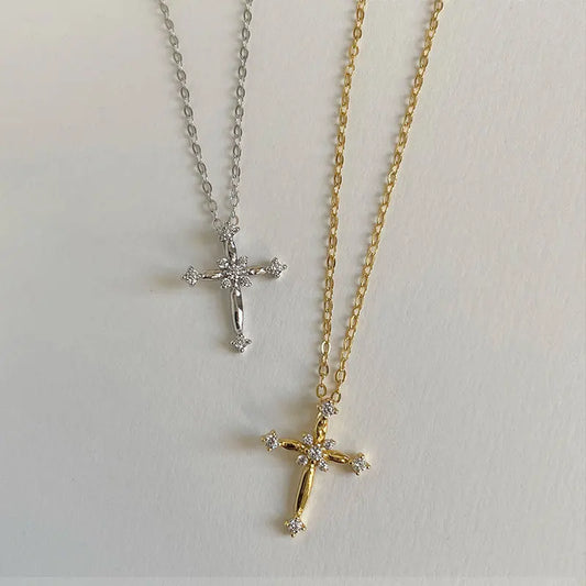 Stainless Steel Cross Pendant Necklace | Zircon Gems