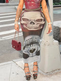 Weird Puss Skulls Print Skirts Women Sexy See Through Skinny 2025 Summer Trend Stretch Wild Basic Clubwear Midnight Long Skirts
