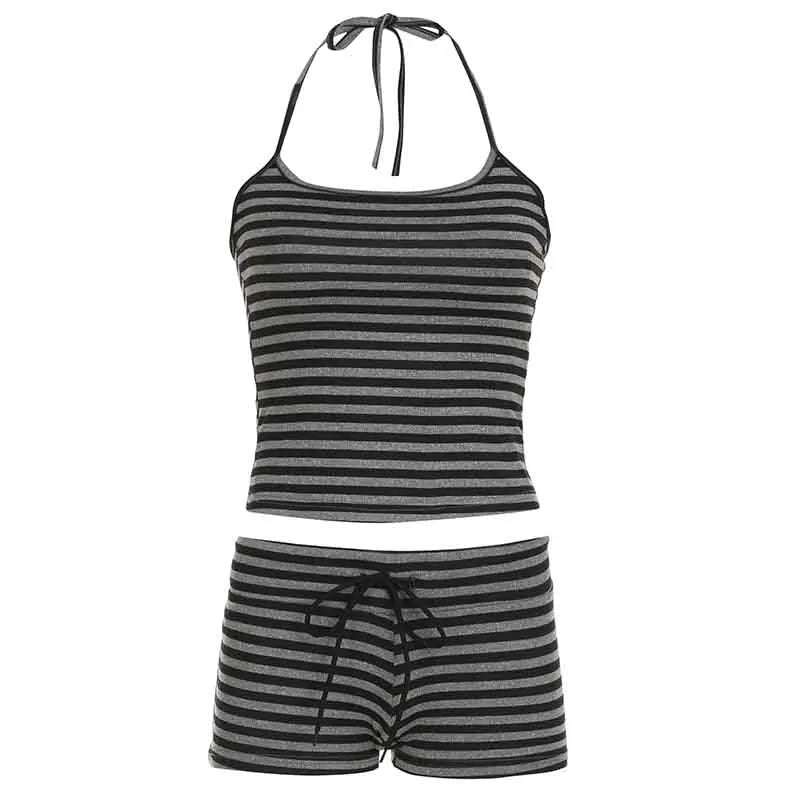 Striped Halter Crop Top & Shorts Set – Lightweight Summer Outfit