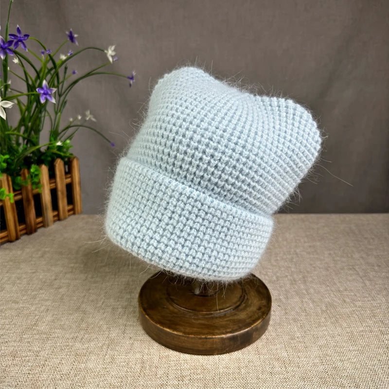 High quality New cartoon Rabbit fur beanies hats Winter Hat for women girl big size Warm Cat ears Ski Hat﻿ ﻿
