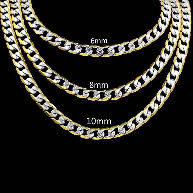LUXUSTEEL Heavy Stainless Steel Necklace Bracelet Sets For Men Boys Gold Plated Silver Color Cuban Chain Vintage Punk Jewlery