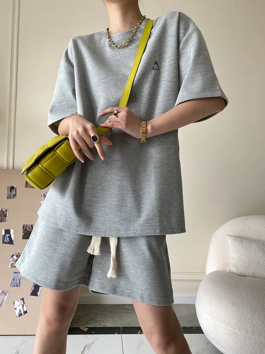 Suit Shorts With Ladies T-Shirt And Top Loose Oversized Cotton Summer Two Piece Ladies Classic Activewear Casual