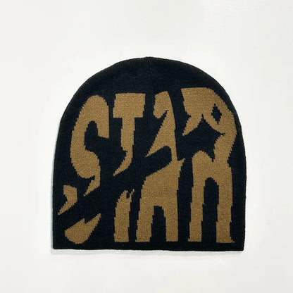 Adult Letters STAR jacquard Knitted Hats Y2K Outdoor Sports Trend Street Cold Caps Western Hip Hop Unisex Beanies