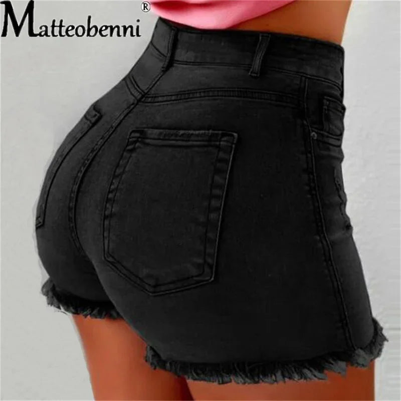 2025 Women High Waist Denim Shorts Ripped Hole Bodycon Short Feminino Jean Shorts With Tassel Summer Casual Streetwear
