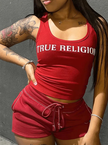 Crop Tops Summer Ribbed 2 Piece Pant Set Outfits Women Y2K Streetwear Sexy Club Graphic Crop Shirts Two Piece Set Shorts Pant