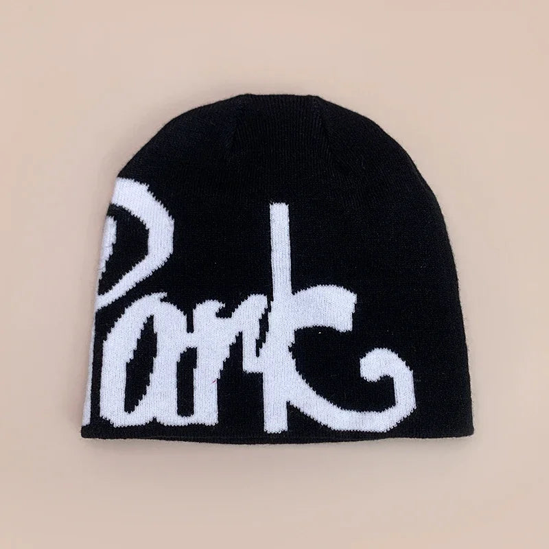 Color Block Letter Wool Knitted Hats Autumn and Winter New Warm Personal Versatile Street Fashion Hip Hop American Style Beanies