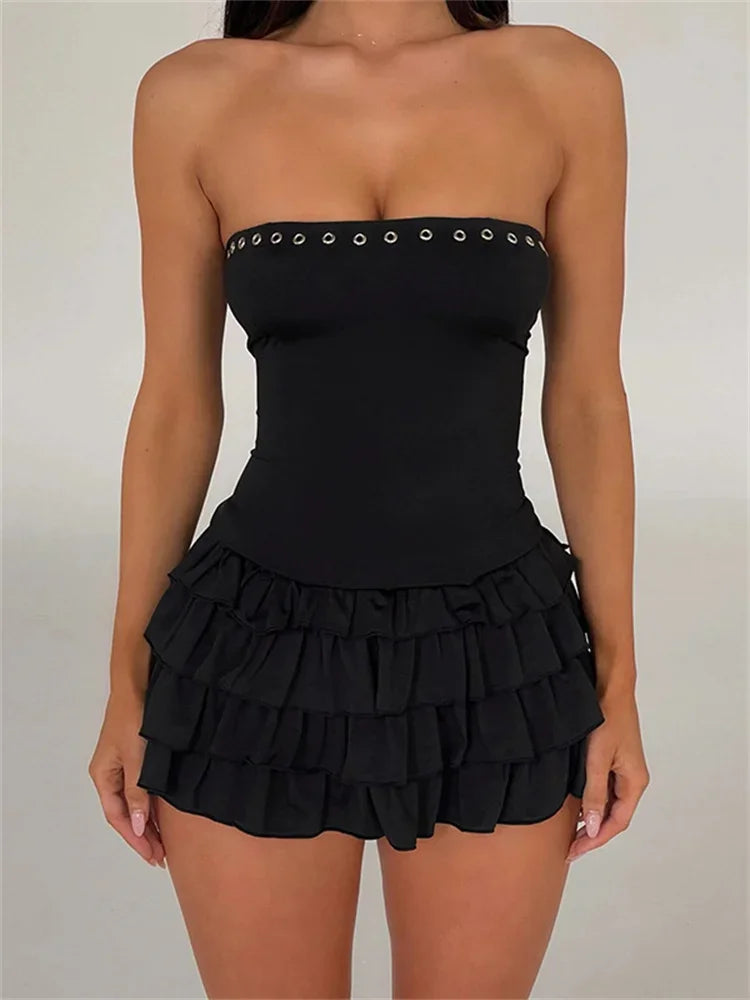 Weird Puss Hottie Hipster Dress Women Chest Wrap Backless Skinny Ruched Tierred Sweet Girl Sweet Trend Classic Chic Mini Bodycon