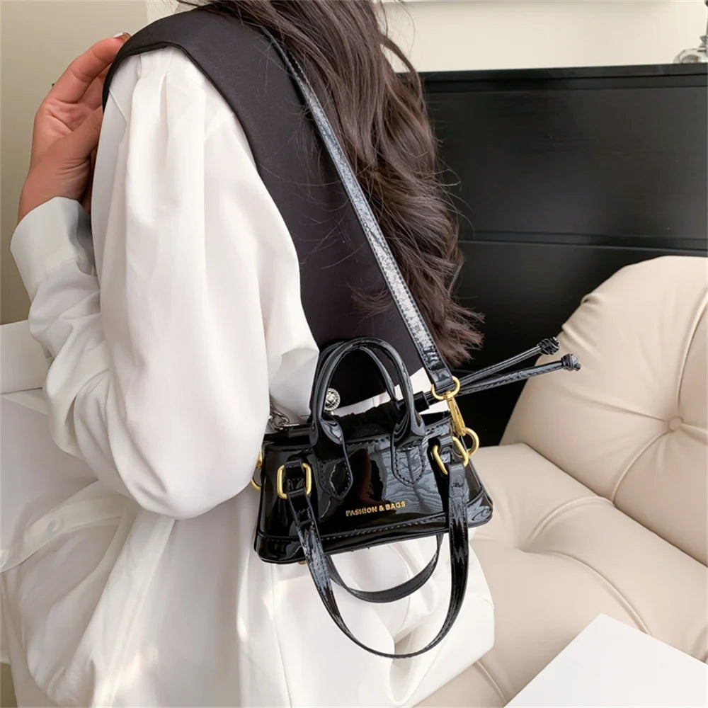 LEFTSIDE Bright Leather Gold Silver Crossbody Bags with Short Handle for Women Luxury 2023 Y2k Fashion Mini Handbags and Purses