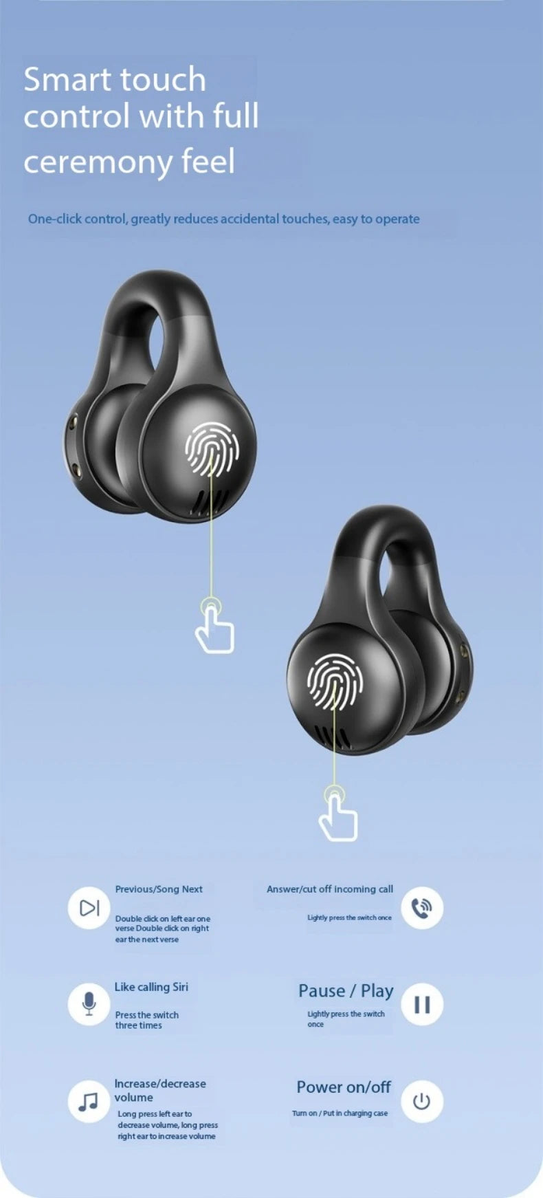 Wireless Ear Clip Bluetooth Headphones – Open-Ear Sport Earbuds with Mic