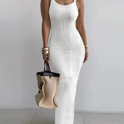 Women Knitted Sleeveless Long Dress Solid Spaghetti Strap Backless Dresses Camisole Slim Fit Autumn 2023 Sexy Sheath Ladies