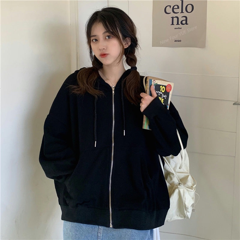 best Spring Hooded Sweatshirts with Pocket for Women Plus Size Long Sleeve Vintage Casual Cardigan y2k Streetwear Zip Up Hoodie Cloth 0 shop online at M2K Trends for