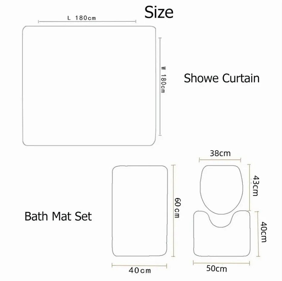 Modern Bathroom Shower Curtain Waterproof Home 3D Carpet Entrance Doormat 4Pcs Set Toilet Seat Cover Rug Bath Non-Slip Floor Mat