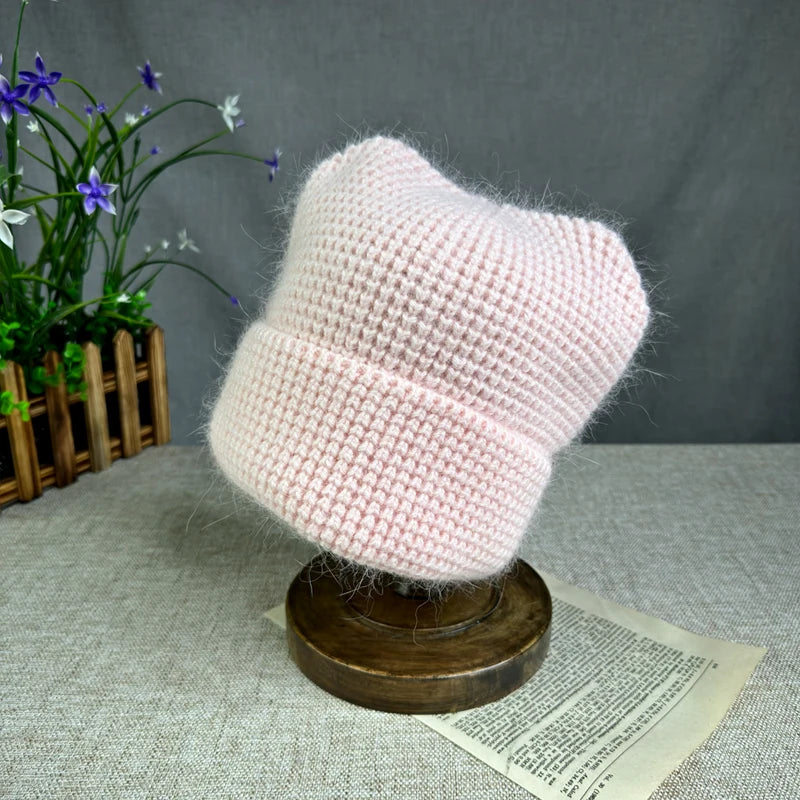 High quality New cartoon Rabbit fur beanies hats Winter Hat for women girl big size Warm Cat ears Ski Hat﻿ ﻿