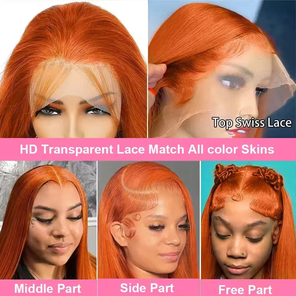 350 Ginger Orange Straight Human Hair Wigs 13X4 Hd Lace Frontal Wigs 250% Density Pre-plucked Brazilian Human Hair Wig For Women
