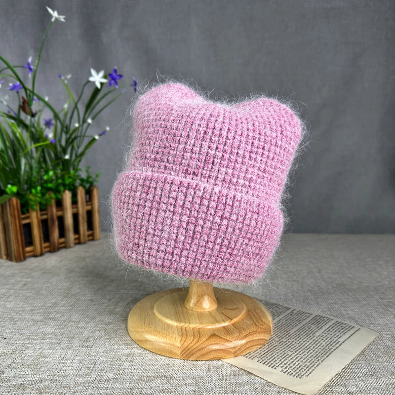 High quality New cartoon Rabbit fur beanies hats Winter Hat for women girl big size Warm Cat ears Ski Hat﻿ ﻿