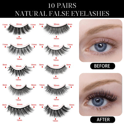 10/8/5/3Pairs Multipack 3D Mink Lashes False Eyelashes Handmade Wispy Fluffy Fake Lash Natural Eye Makeup Tools Faux Eye Lashes