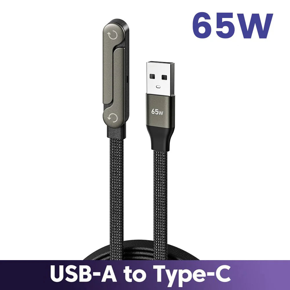 65W Fast Charging Cable with Foldable Phone Holder | USB-C & USB | Braided Nylon | 1m & 1.5m