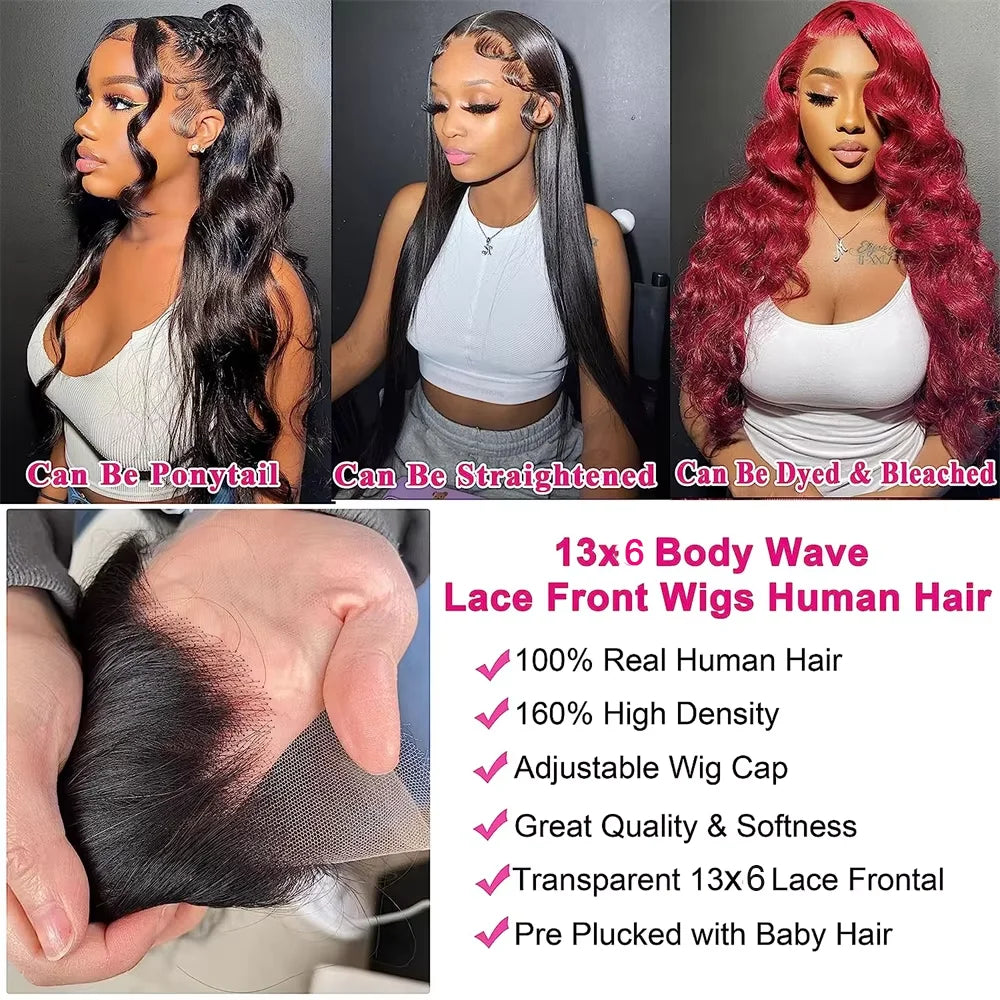 HD Lace Wig 13x6 & 13x4 Body Wave Human Hair Wig – 200% 250% Density, Pre-Plucked