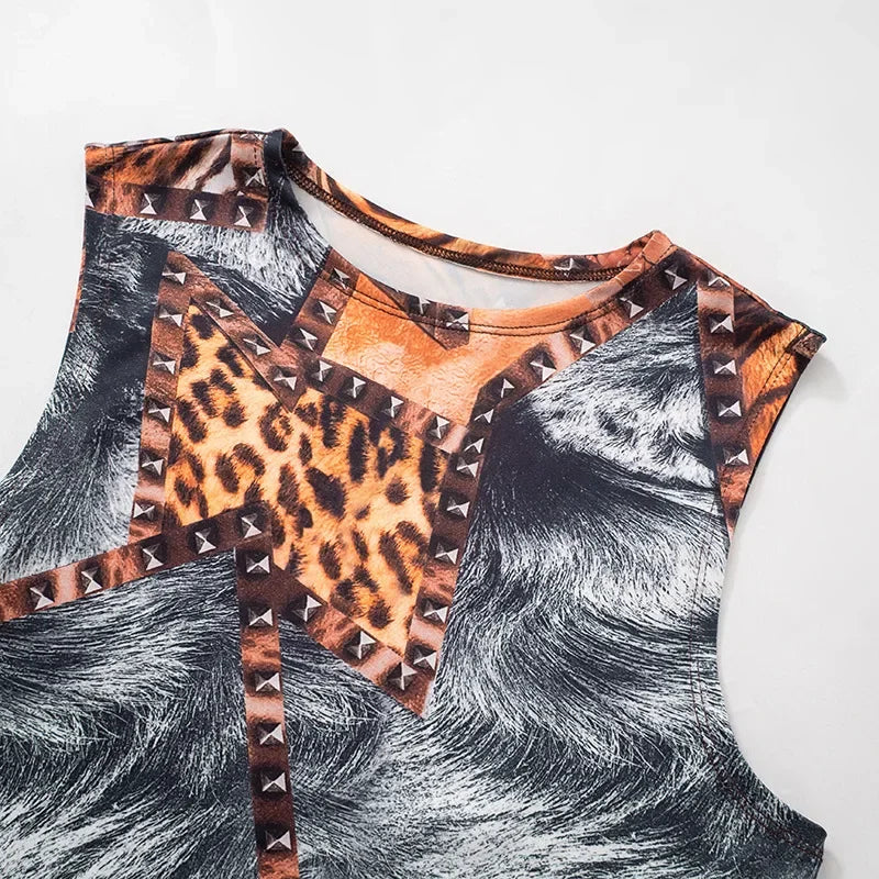 ANJAMANOR Leopard Print 2 Piece Sets Sleeveless Crop Top and Shorts Womens Club Wear Baddie Outfit Summer 2025 D85-AI11