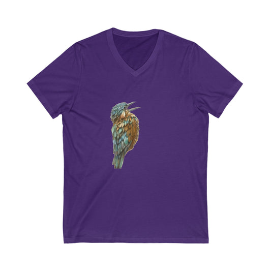 affordable Bird Print Unisex V-Neck Jersey Tee: Canadian Comfort