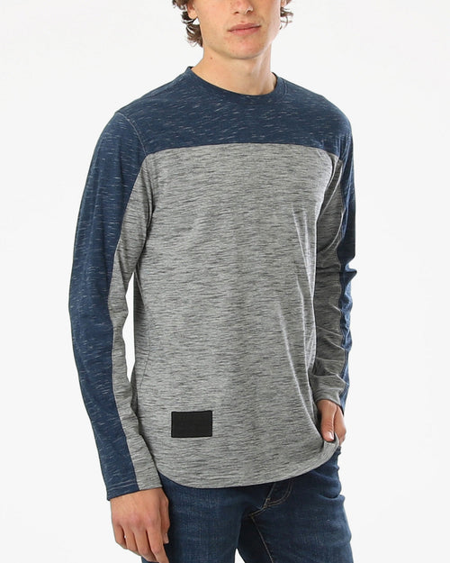 Athletic Color Block Long Sleeve Curved Hemline Casual Shirt-1