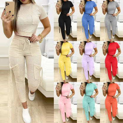 Women's Fashion Slim Top Drawstring Dungarees Suit