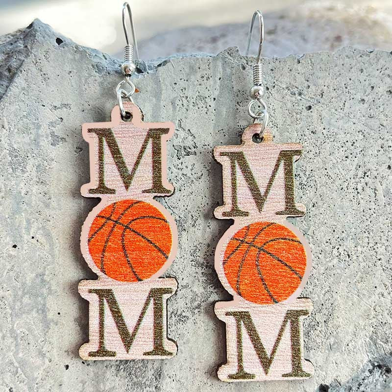 Mother's Day Ball Sports Shaped Wooden Minimalist Earrings