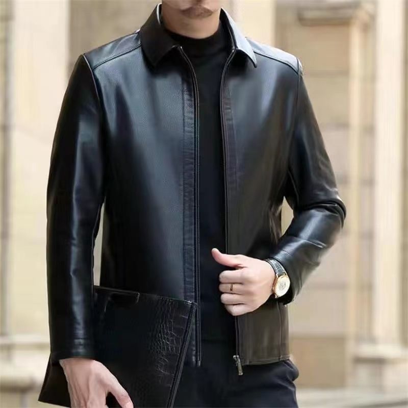 Premium Fleece-Lined Leather Jacket - Stand Collar Men's Outerwear