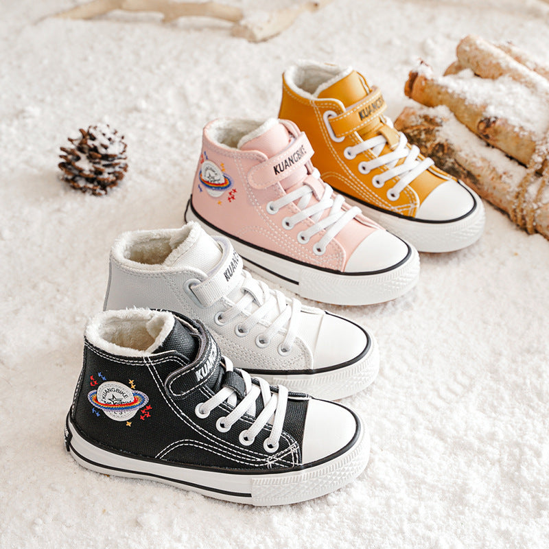 Children's High Top Two Cotton Shoes Winter New Plush Shoes