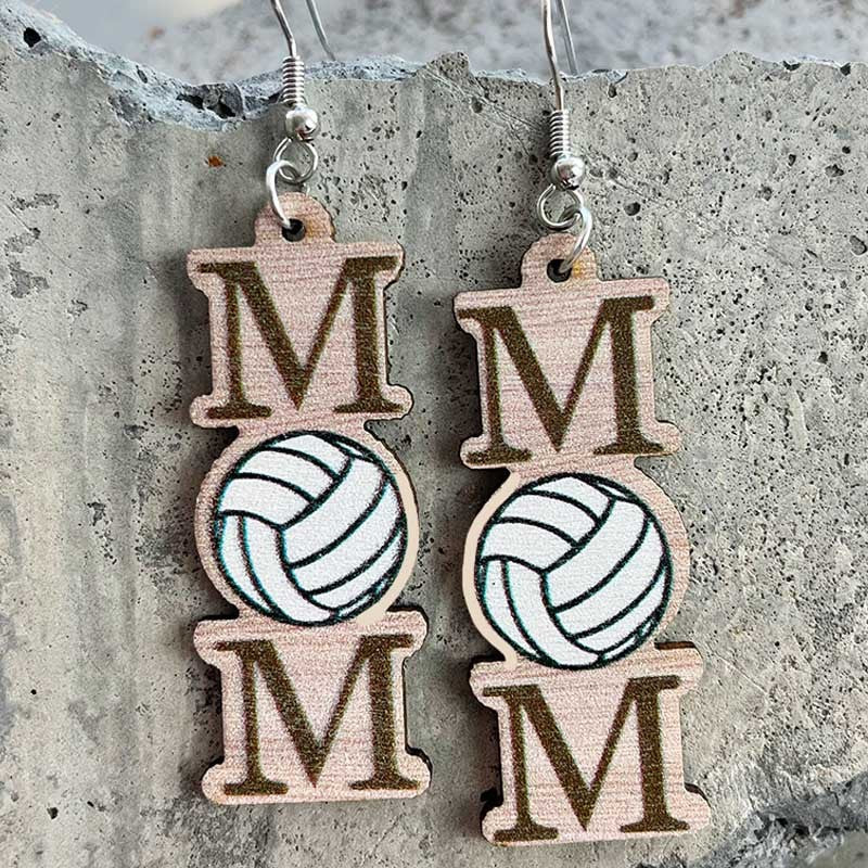 Mother's Day Ball Sports Shaped Wooden Minimalist Earrings