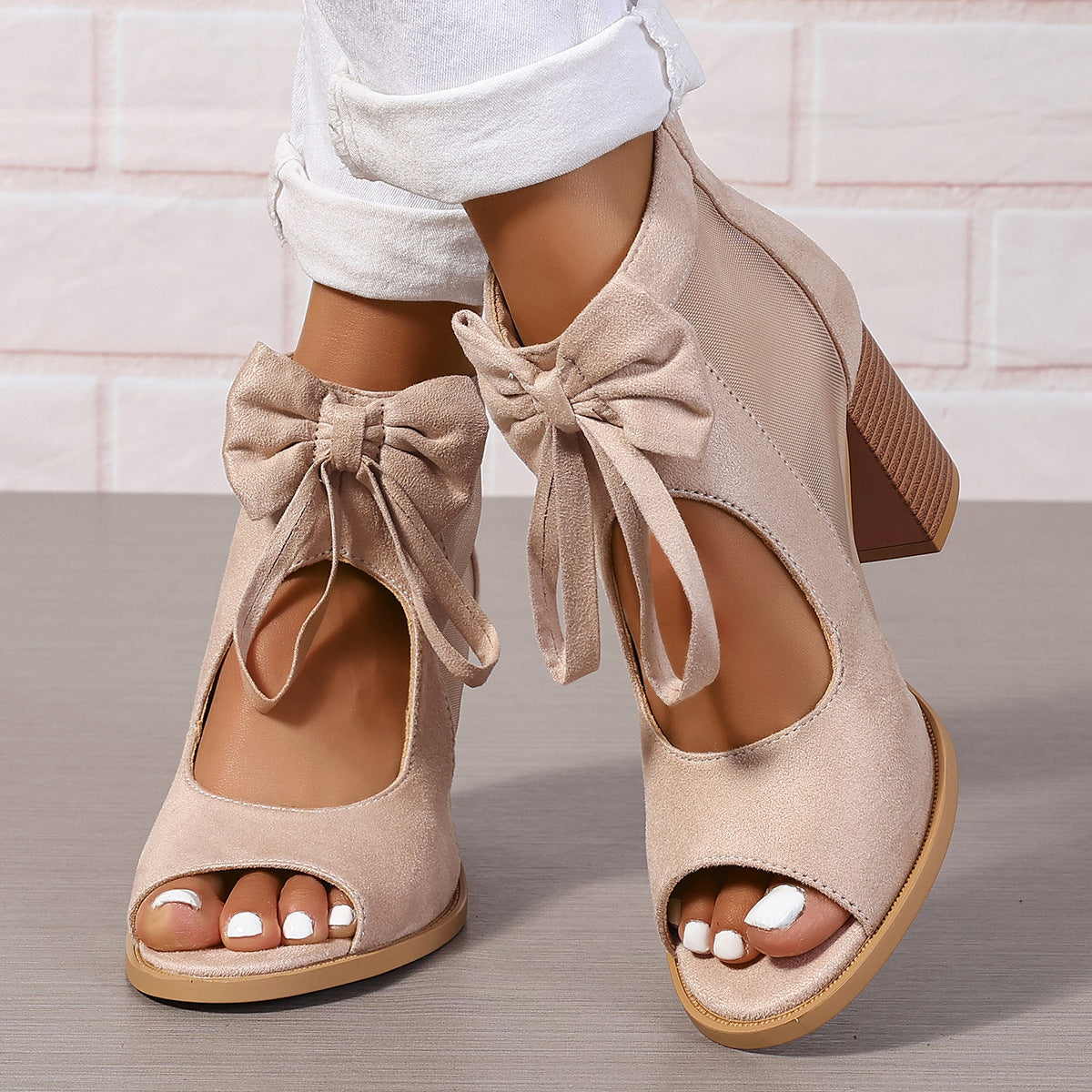 Chunky High Heel Sandals – Bow & Ankle Strap, Open Toe