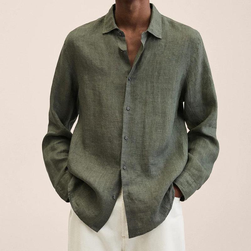 Camisa de solapa de manga larga para hombre, cárdigan con botones sueltos, camiseta, Top, ropa para hombre