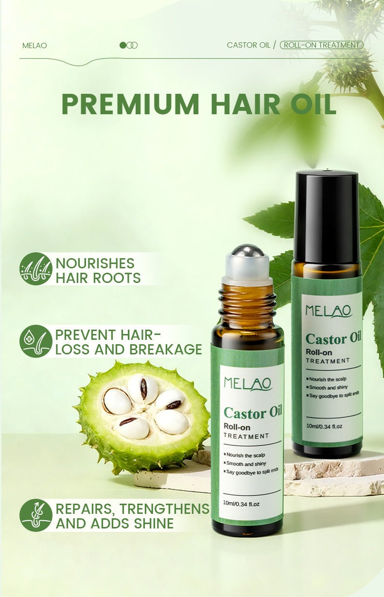 Castor Oil Roll-On for Hair Growth - 10ml Portable Scalp Nourishing Serum