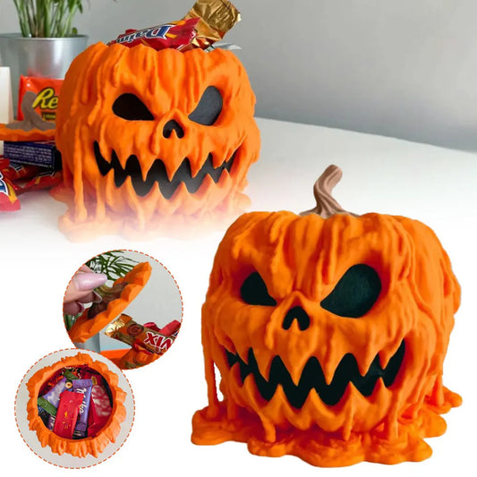 Melting Halloween Pumpkin Candy Bowl with Lid | Reusable Spooky Food Display