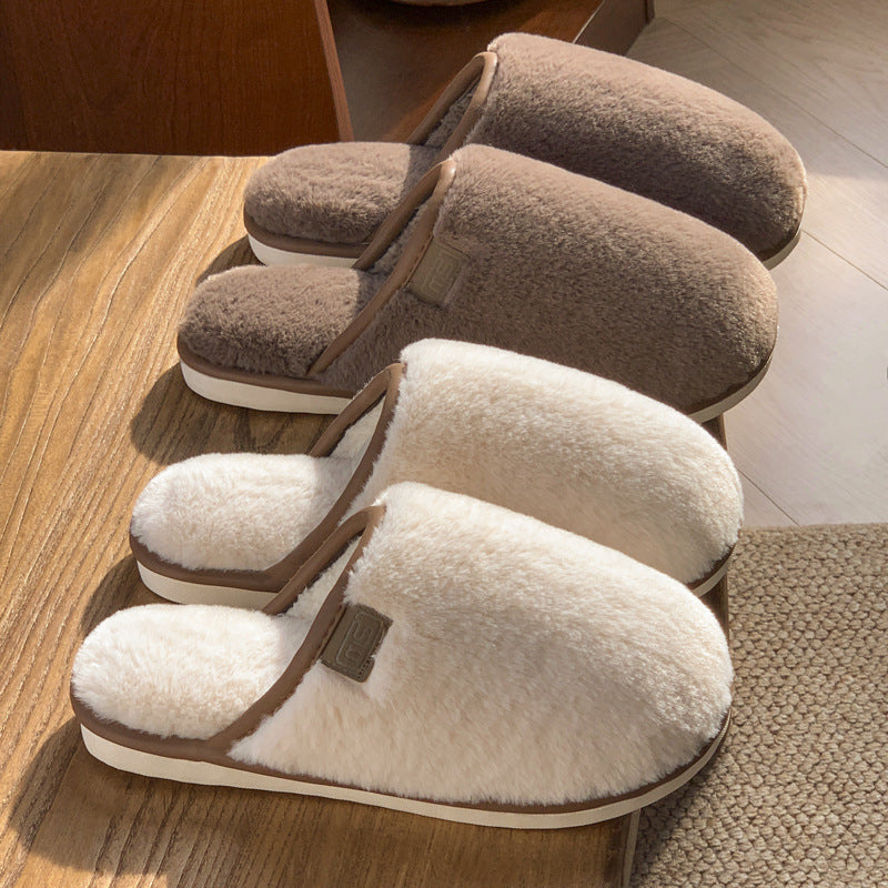 Winter Plush Slippers Warm Solid House Shoes Non-slip Bedroom Floor Home Slipper For Women Men