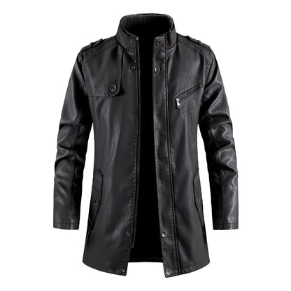 Men's Plush Leather Jacket | Stand Collar | M2K Trends