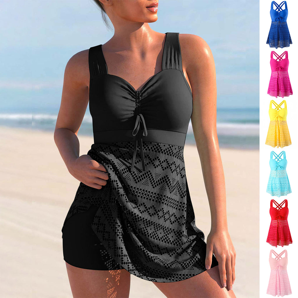 Women's Lace One-Piece Swimsuit Set | Solid Color with Matching Pants
