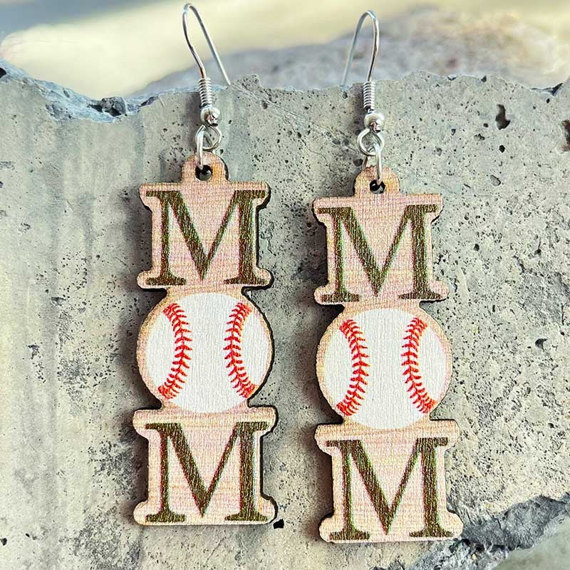 Mother's Day Ball Sports Shaped Wooden Minimalist Earrings