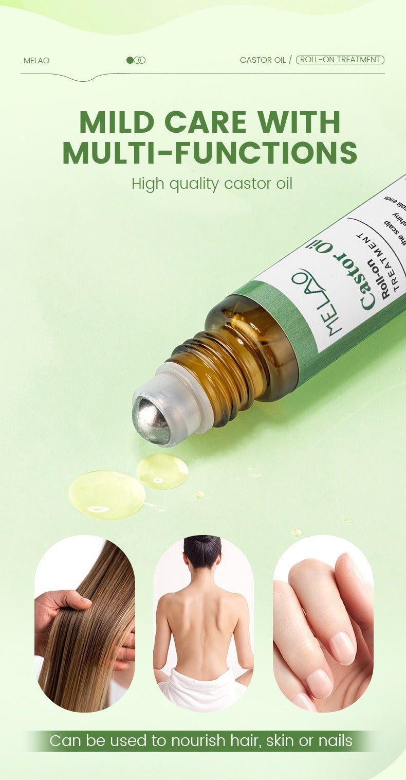 Castor Oil Roll-On for Hair Growth - 10ml Portable Scalp Nourishing Serum