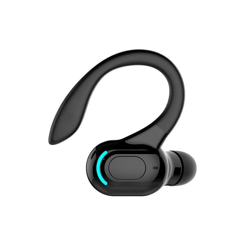 Black wireless earbud on a white background