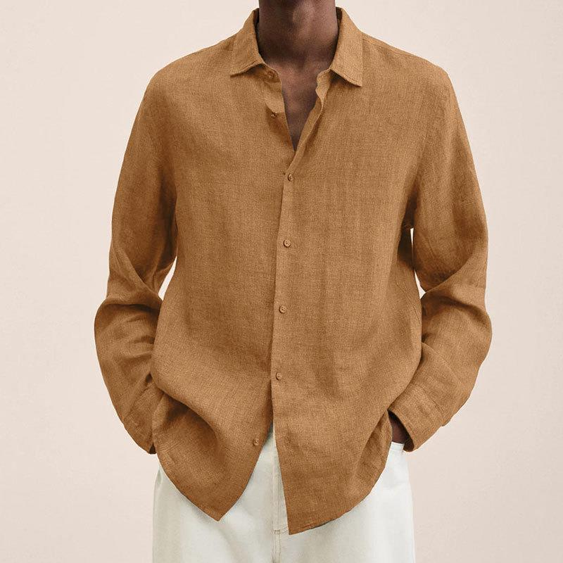 Camisa de solapa de manga larga para hombre, cárdigan con botones sueltos, camiseta, Top, ropa para hombre