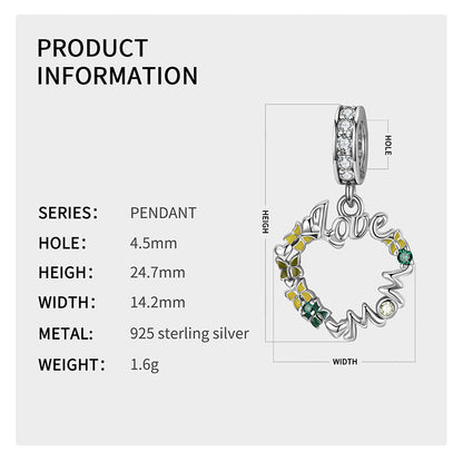 LOVE Mother's Wreath 925 Sterling Silver Pendant Mother's Day Gift Bracelet Diy Accessories Beads