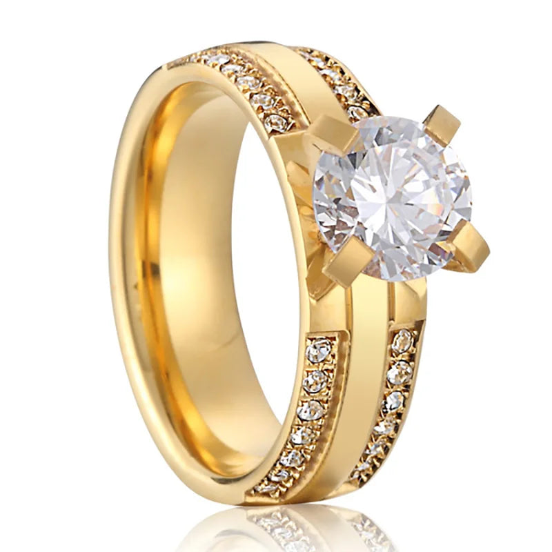 Elegant 18K gold plated wedding ring for men and women – 6mm stainless steel design.