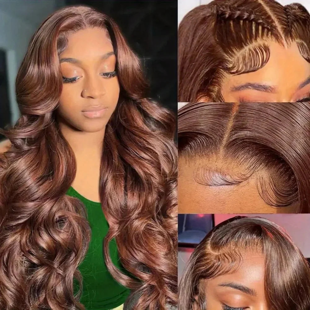Collage of a woman with styled hair and close-up shots of the hairline.