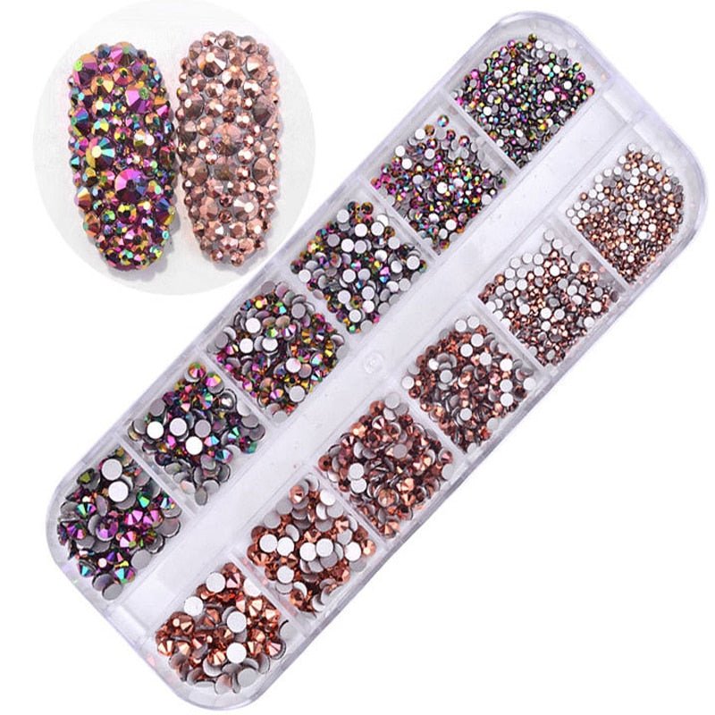 best 12 boxes / set of AB crystal rhinestone diamond gem 3D glitter nail art decoration beauty glitter nail shop online at M2K Trends for glitter nail