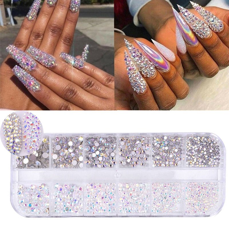 best 12 boxes / set of AB crystal rhinestone diamond gem 3D glitter nail art decoration beauty glitter nail shop online at M2K Trends for glitter nail