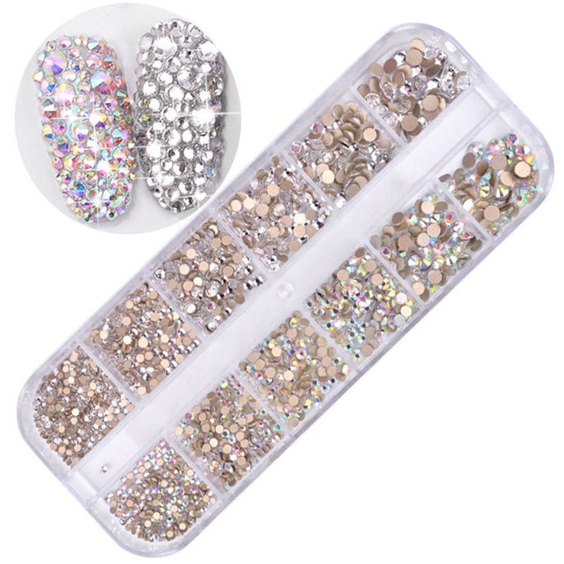 best 12 boxes / set of AB crystal rhinestone diamond gem 3D glitter nail art decoration beauty glitter nail shop online at M2K Trends for glitter nail