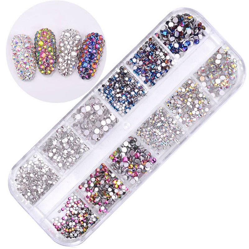 best 12 boxes / set of AB crystal rhinestone diamond gem 3D glitter nail art decoration beauty glitter nail shop online at M2K Trends for glitter nail